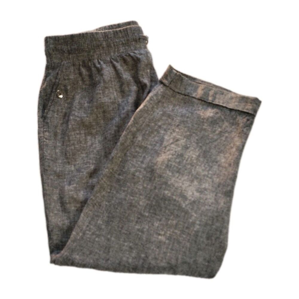 Jones New York Signature Women's 1X Linen Vicose Pant Gray Pull On Boho Casual